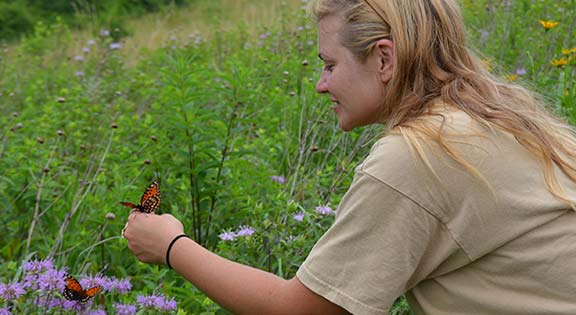 Woman holding a butterfly