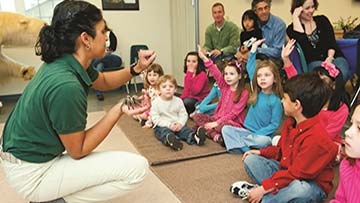 group during an indoor animal encounter